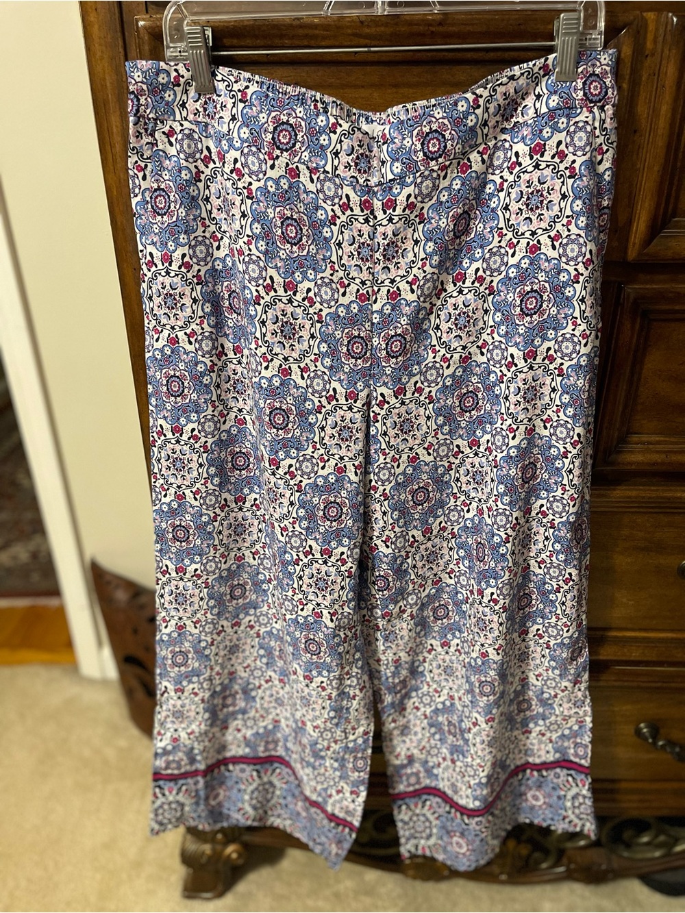LOFT Wide Leg Printed Pants in Blue, White & Pink